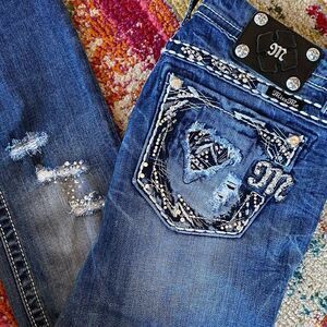 Miss Me Signature Cropped Rhinestone Distressed Jeans